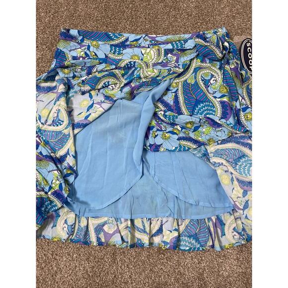 NWT Scoop Women's Paisley Fairy Whimsical Y2K Short Wrap Ruffle Skirt Blue L - Picture 4 of 9